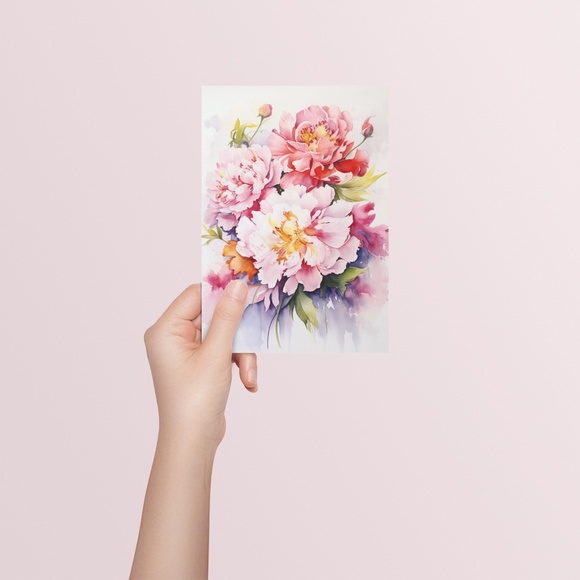 Watercolor Peonies Wall Art Illustration Print Poster Unframed - Picture 5 of 5